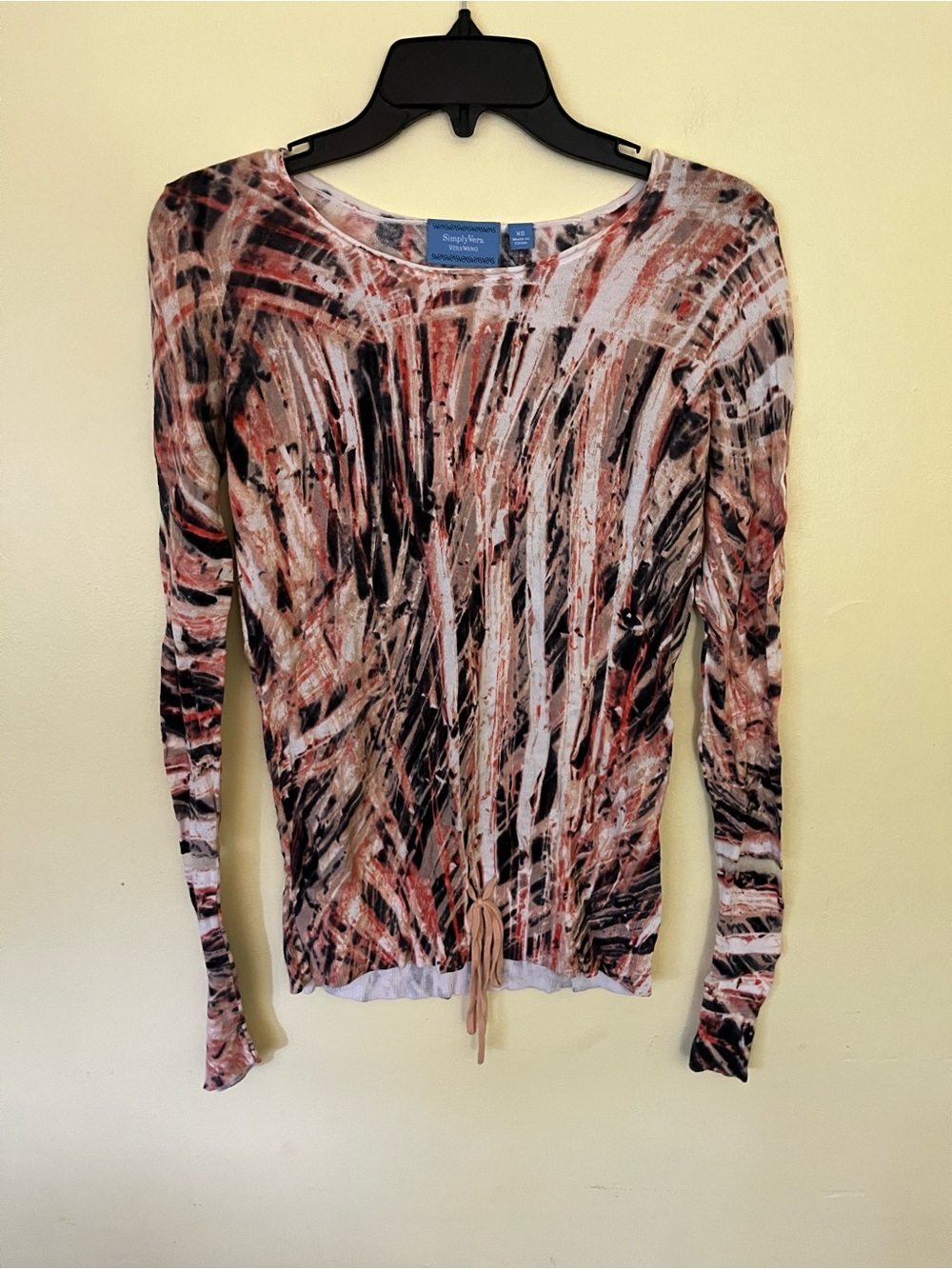 Simply Vera Vera Wang Long Sleeve Abstract Print Top - Rust Black White XS